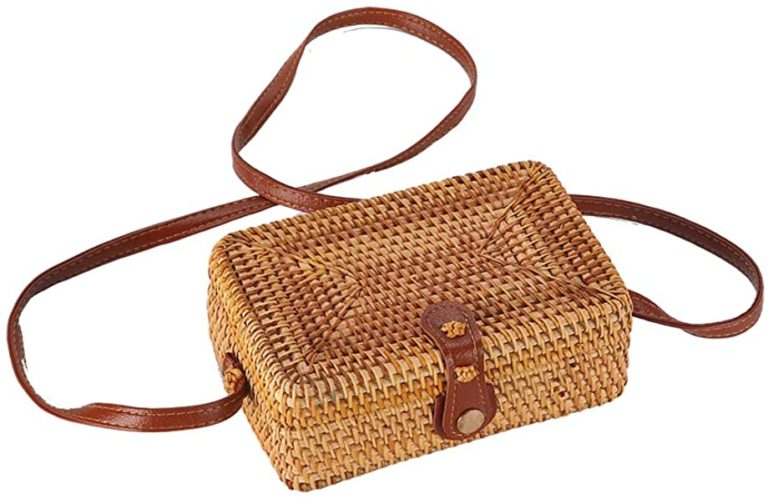 OH SUN- Maxine Rattan Beach Bag Black Handwoven Round Summer Handbag