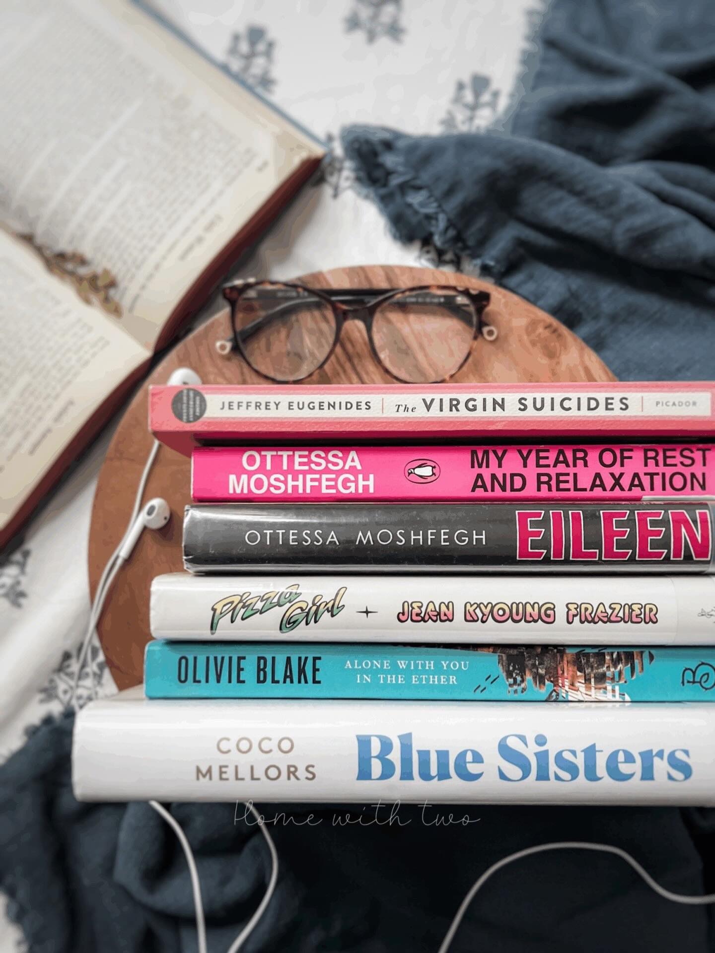 My #ThoughtDaughter book stack from July—the month I tried to pick a theme that resonated the most with me. My standouts: Alone With You In The Ether, The Virgin Suicides, and My Year Of Rest and Relaxation which I think about every time I buy an iced coffee and consider buying a second. #bookstagram #bookstack #myyearofrestandrelaxation #alonewithyouintheether