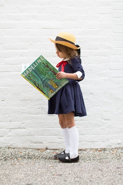 Child dressed as Madeline from the book