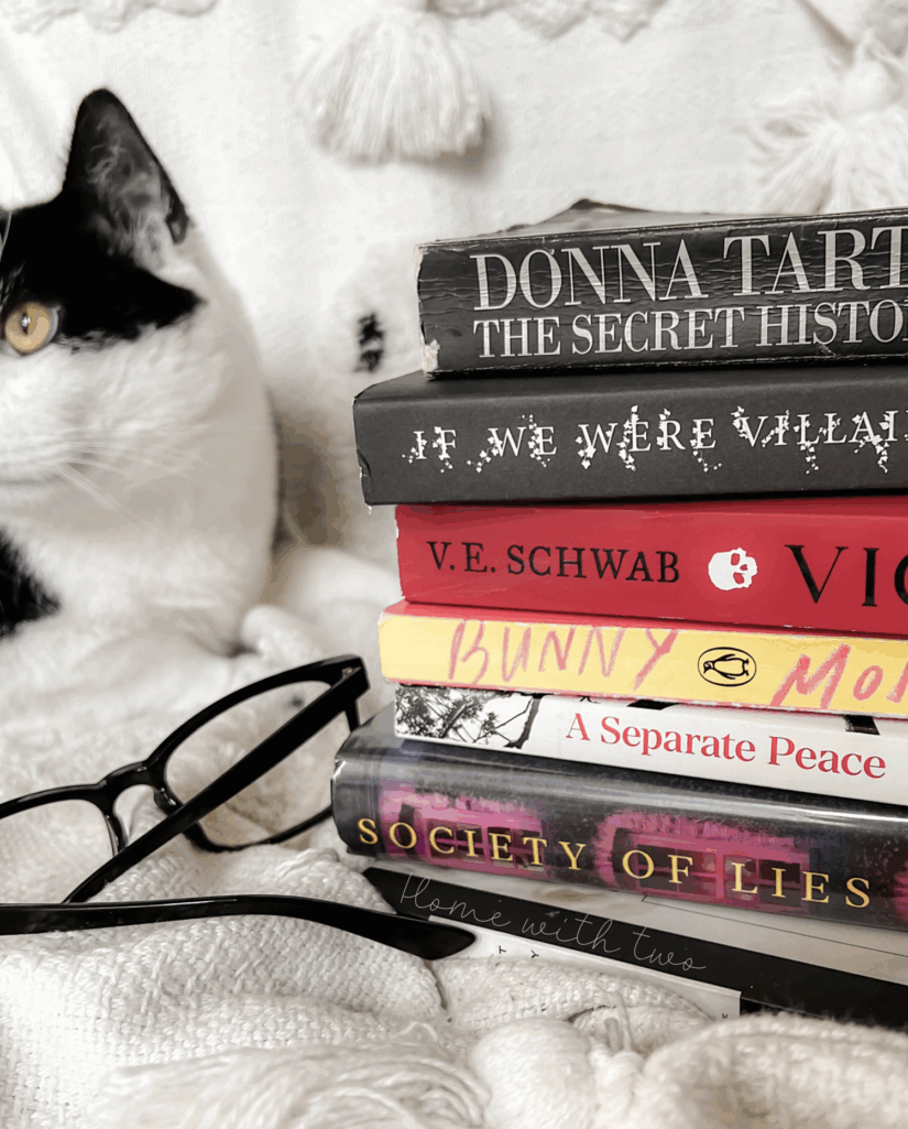 book stack of the best dark academia books